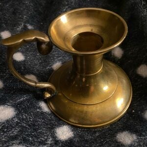 Vintage MCM Yellow Brass Candlestick Holder Round Made in India 2.75 Inches Tall